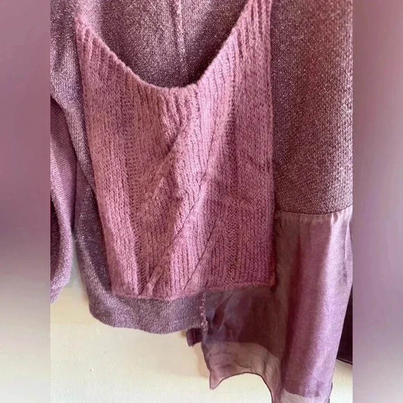 Anthropologie Belle France Mauve Oversized asymmetrical chiffon knit pocket top - Picture 6 of 9
